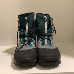 Gray and teal hiking boots